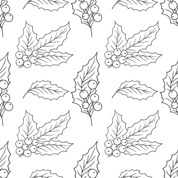 Tek renkli Noel deseni elde çizim tarzında. Mönü ya da mutfak için desen. Holly mi? Tasarım, tekstil, kumaş için yazdır