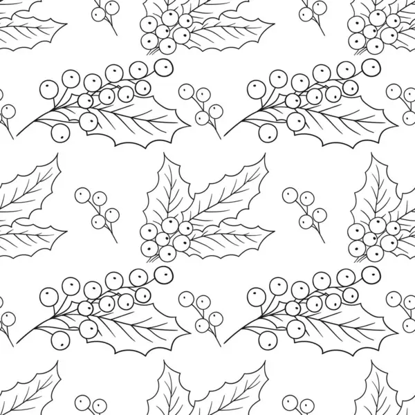 Tek renkli Noel deseni elde çizim tarzında. Mönü ya da mutfak için desen. Holly mi? Tasarım, tekstil, kumaş, duvar kağıdı için yazdır