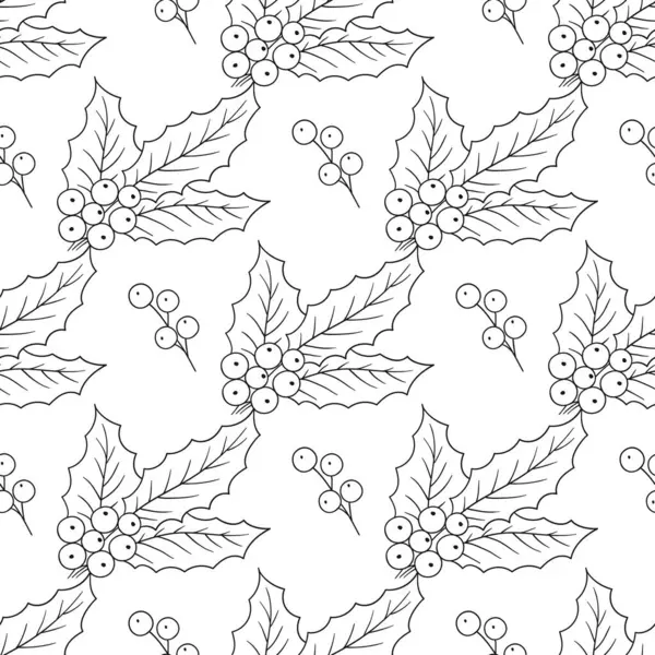 Tek renkli Noel deseni elde çizim tarzında. Mönü ya da mutfak için desen. Holly mi? Tasarım ve tekstil için yazdır