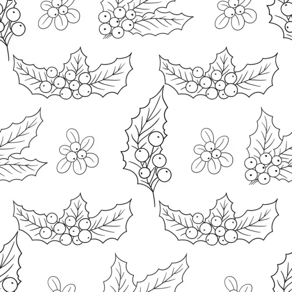 Tek renkli Noel deseni elde çizim tarzında. Mönü ya da mutfak için desen. Holly mi? Tasarım, tekstil, kumaş, duvar kağıdı, ambalaj için yazdır