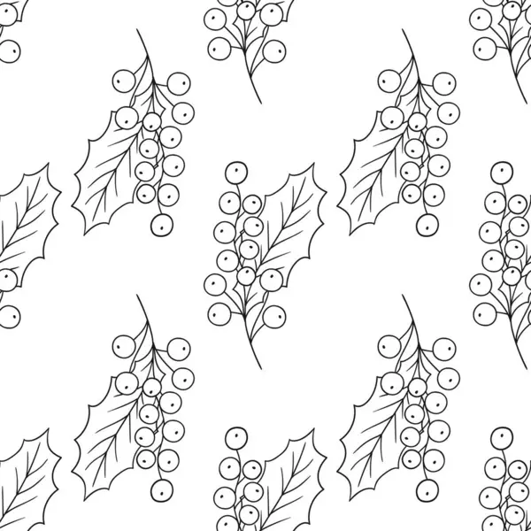 Tek renkli Noel deseni elde çizim tarzında. Holly mi? Mönü ya da mutfak için desen. Yazdır