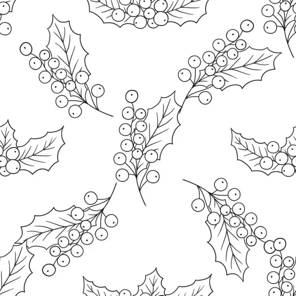 Tek renkli Noel deseni elde çizim tarzında. Holly mi? Mönü ya da mutfak için desen. Tasarım için yazdır