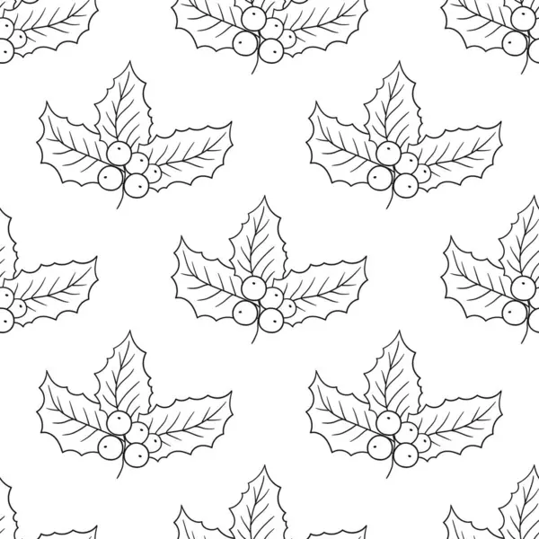 Tek renkli Noel deseni elde çizim tarzında. Holly mi? Mönü ya da mutfak için desen. Tasarım ve tekstil için yazdır