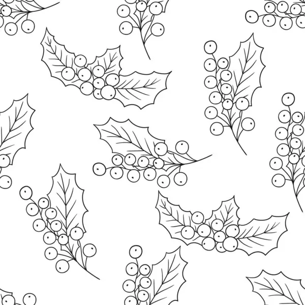 Tek renkli Noel deseni elde çizim tarzında. Holly mi? Mönü ya da mutfak için desen. Tasarım, tekstil, kumaş, duvar kağıdı, ambalaj için yazdır