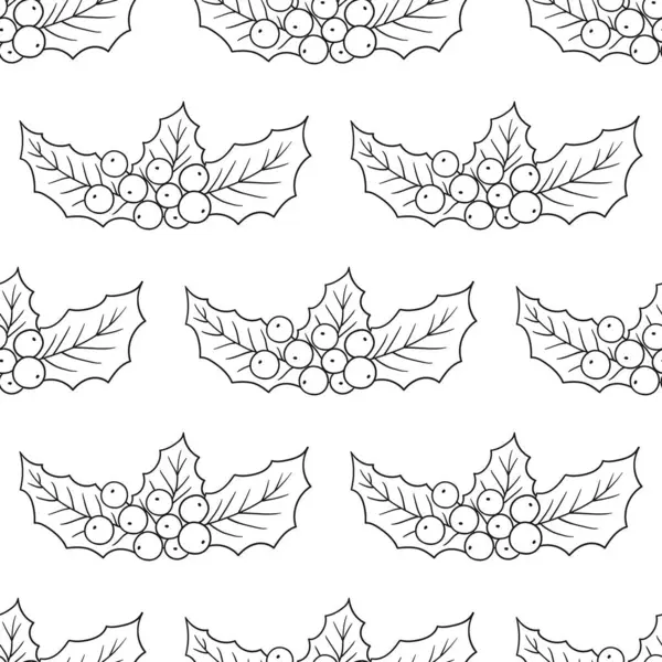 Tek renkli Noel deseni elde çizim tarzında. Holly mi? Mönü ya da mutfak için desen. Tasarım, tekstil, kumaş, duvar kağıdı, ambalaj kağıdı