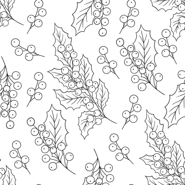 Tek renkli Noel deseni elde çizim tarzında. Holly mi? Mönü ya da mutfak için desen. Tasarım, tekstil, kumaş, duvar kağıdı, ambalaj kağıdı, dekorasyon vesaire için yazdır