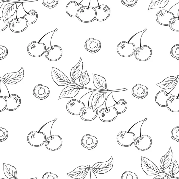 Tek renkli çilek deseni. Menü ya da mutfağın el çizimi şekli. Kiraz. Tasarım, tekstil, kumaş, duvar kağıdı, ambalaj kağıdı, dekorasyon vesaire için yazdır