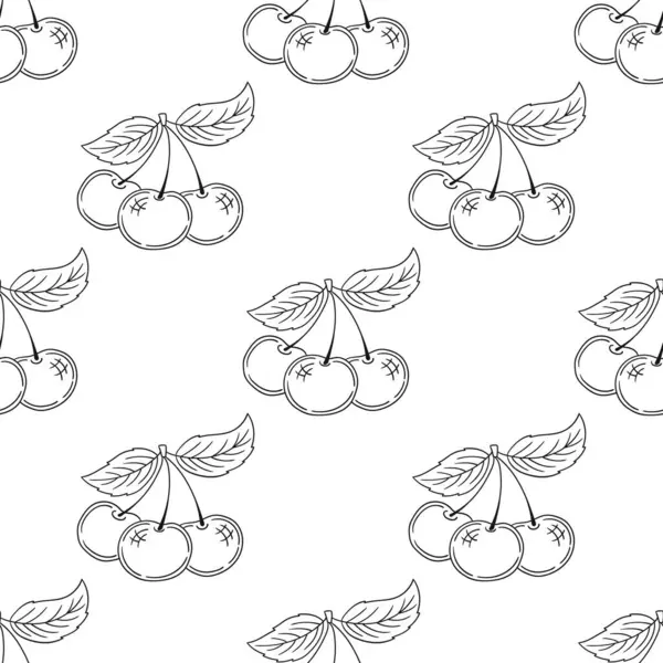 Tek renkli çilek deseni. Kiraz. Menü ya da mutfağın el çizimi şekli. Yazdır