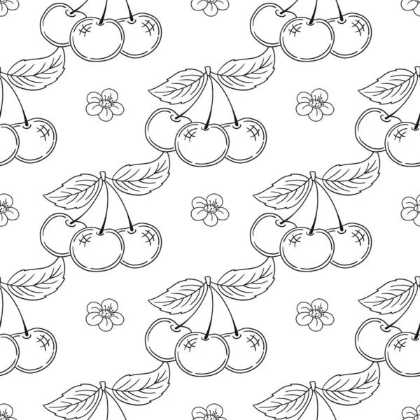 Tek renkli çilek deseni. Kiraz. Menü ya da mutfağın el çizimi şekli. Tasarım, tekstil, kumaş, duvar kağıdı için yazdır