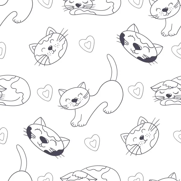 Yavru kediler. Tek renkli şirin desen elde çizim tarzında. Tekstil ya da çocuklar için desen. Tasarım ve tekstil için yazdır
