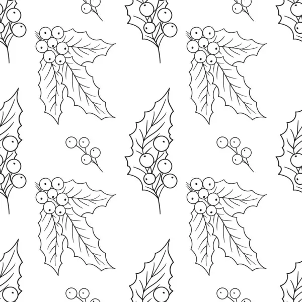 Holly mi? Tek renkli Noel deseni. Menü ya da mutfağın el çizimi şekli. Tasarım ve tekstil için yazdır