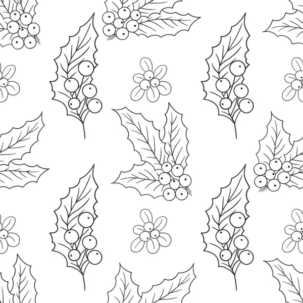 Holly mi? Tek renkli Noel deseni. Menü ya da mutfağın el çizimi şekli. Tasarım, tekstil, kumaş için yazdır