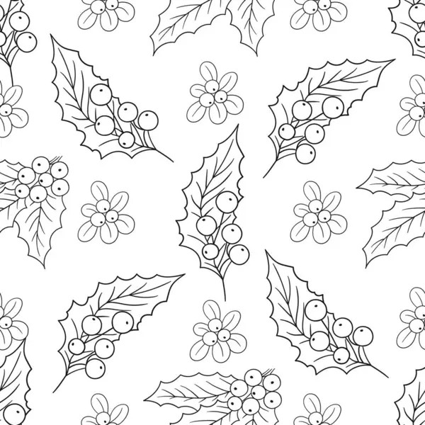 Holly mi? Tek renkli Noel deseni. Menü ya da mutfağın el çizimi şekli. Tasarım, tekstil, kumaş, duvar kağıdı, ambalaj kağıdı