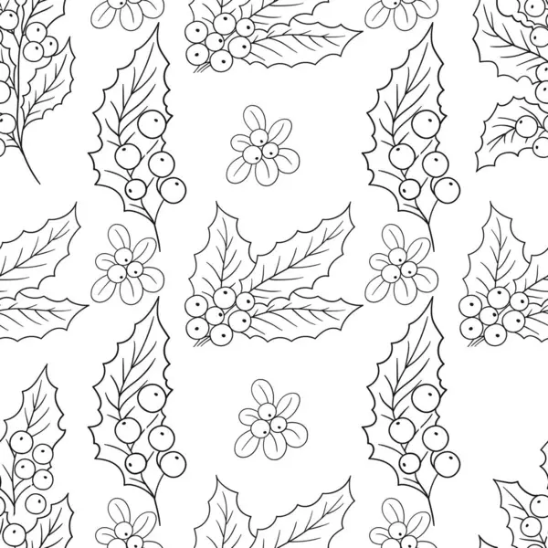Holly mi? Tek renkli Noel deseni. Menü ya da mutfağın el çizimi şekli. Tasarım, tekstil, kumaş, duvar kağıdı, ambalaj için yazdır