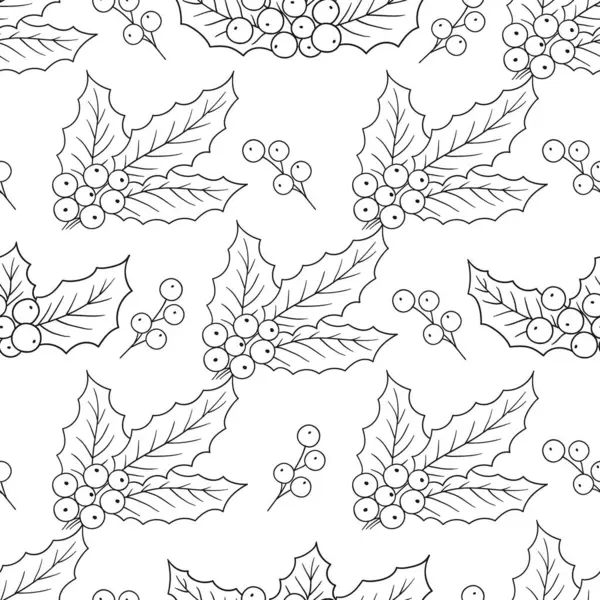 Holly mi? Tek renkli Noel deseni. Menü ya da mutfağın el çizimi şekli. Tasarım, tekstil, kumaş, duvar kağıdı, ambalaj kağıdı, dekorasyon