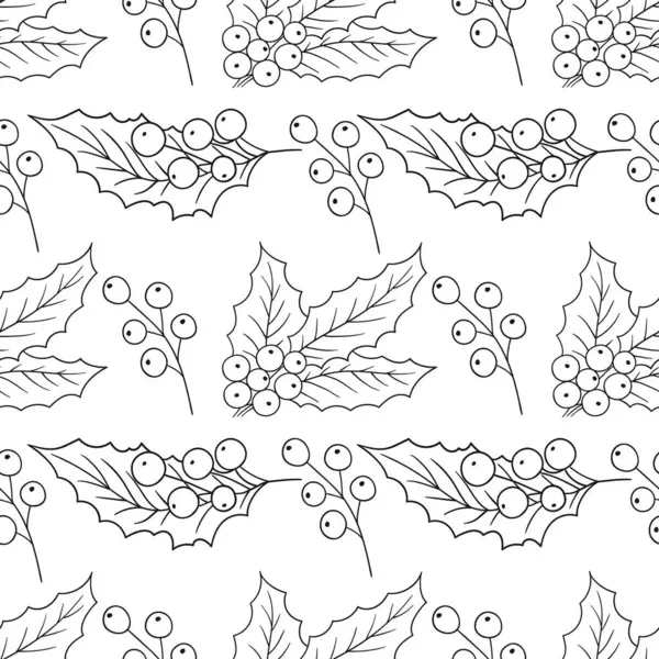 Holly mi? Tek renkli Noel deseni. Menü ya da mutfağın el çizimi şekli. Tasarım, tekstil, kumaş, duvar kağıdı, ambalaj kağıdı, dekorasyon vesaire için yazdır