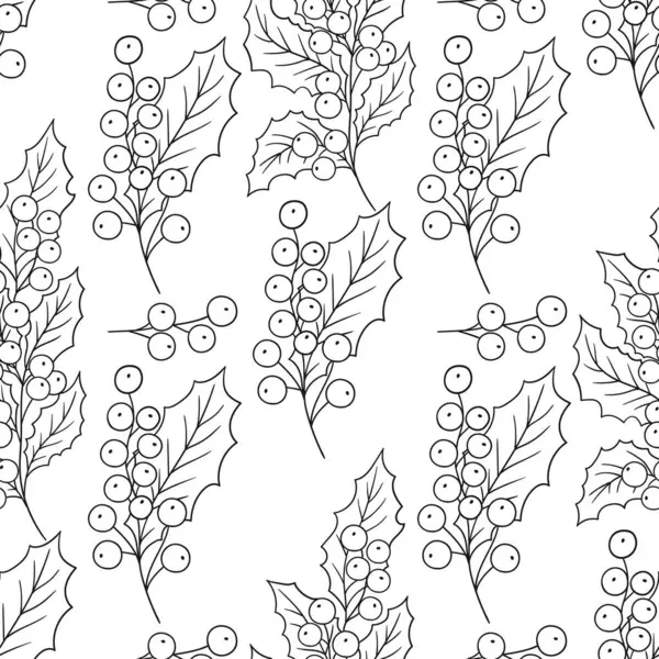 Holly mi? Tek renkli Noel deseni elde çizim tarzında. Mönü ya da mutfak için desen. Yazdır