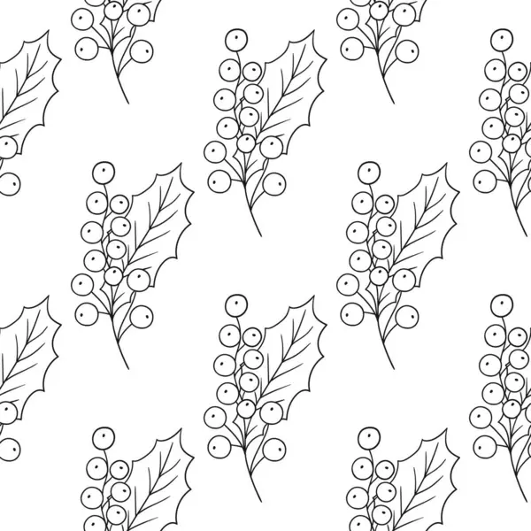 Holly mi? Tek renkli Noel deseni elde çizim tarzında. Mönü ya da mutfak için desen. Tasarım, tekstil, kumaş için yazdır