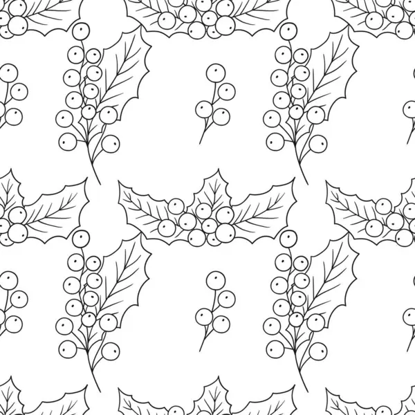 Holly mi? Tek renkli Noel deseni elde çizim tarzında. Mönü ya da mutfak için desen. Tasarım, tekstil, kumaş, duvar kağıdı, ambalaj için yazdır