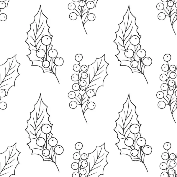 Holly mi? Tek renkli Noel deseni elde çizim tarzında. Mönü ya da mutfak için desen. Tasarım, tekstil, kumaş, duvar kağıdı, ambalaj kağıdı