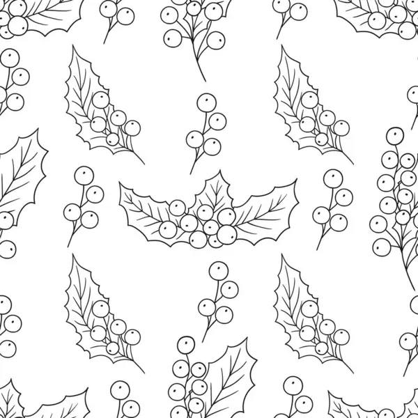 Holly mi? Tek renkli Noel deseni elde çizim tarzında. Mönü ya da mutfak için desen. Tasarım, tekstil, kumaş, duvar kağıdı, ambalaj kağıdı, dekorasyon