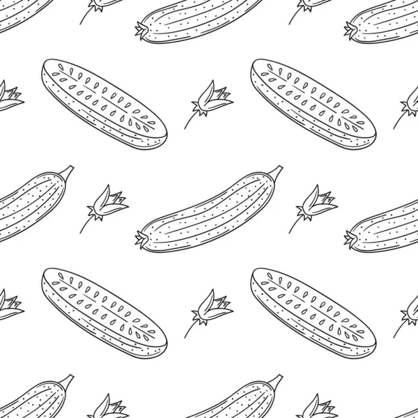 Salatalık. Tek renkli sebze deseni. Menü ya da mutfağın el çizimi şekli. Tasarım ve tekstil için yazdır