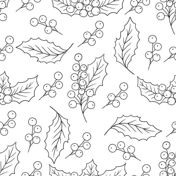 Holly mi? Tek renkli Noel deseni elde çizim tarzında. Mönü ya da mutfak için desen. Tasarım, tekstil, kumaş, duvar kağıdı, ambalaj kağıdı, dekorasyon vesaire için yazdır