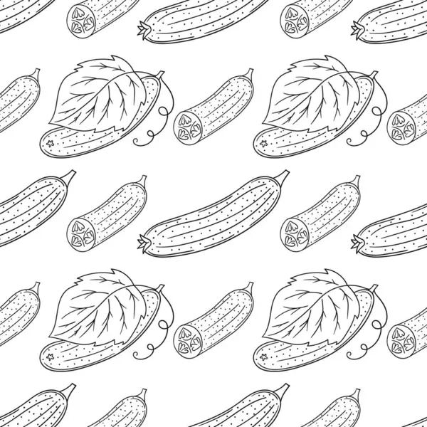 Salatalık. Tek renkli sebze deseni. Menü ya da mutfağın el çizimi şekli. Tasarım, tekstil, kumaş, duvar kağıdı, ambalaj kağıdı