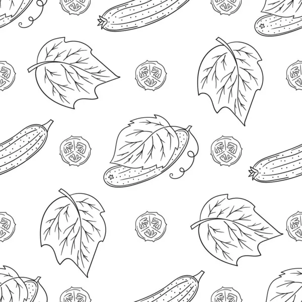 Salatalık. Tek renkli sebze deseni. Menü ya da mutfağın el çizimi şekli. Tasarım, tekstil, kumaş, duvar kağıdı, ambalaj kağıdı, dekorasyon vesaire için yazdır