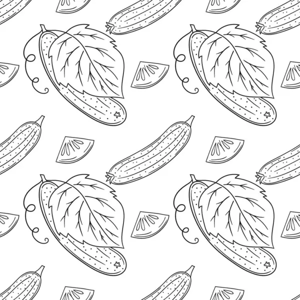 Salatalık. Tek renkli sebze deseni elde çizim tarzında. Mönü ya da mutfak için desen. Tasarım ve tekstil için yazdır