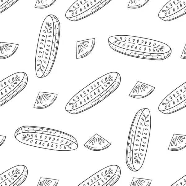 Salatalık. Tek renkli sebze deseni elde çizim tarzında. Mönü ya da mutfak için desen. Tasarım, tekstil, kumaş, duvar kağıdı için yazdır