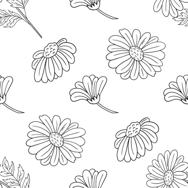 Papatya çayı. Tek renkli çiçek desenli. Menü ya da mutfağın el çizimi şekli. Tasarım, tekstil, kumaş, duvar kağıdı, ambalaj kağıdı