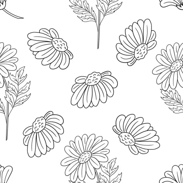 Papatya çayı. Tek renkli çiçek desenli. Menü ya da mutfağın el çizimi şekli. Tasarım, tekstil, kumaş, duvar kağıdı, ambalaj için yazdır