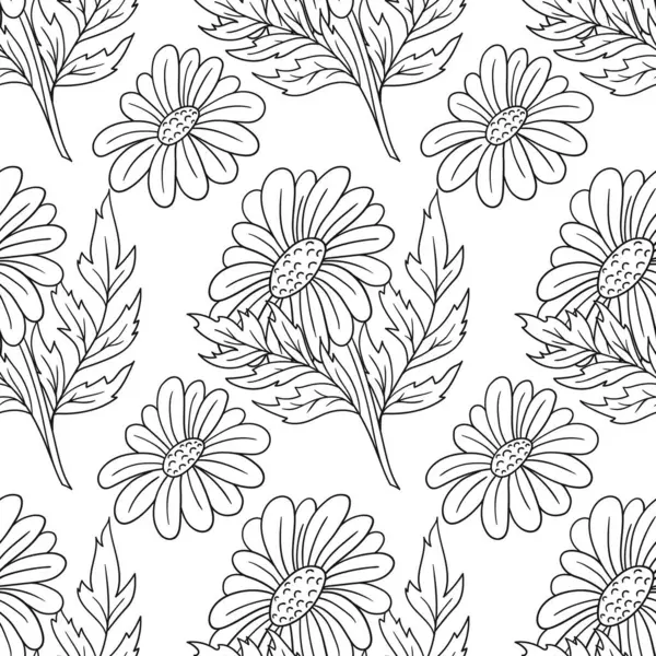 Papatya çayı, papatya. Tek renkli çiçek desenli. Menü ya da mutfağın el çizimi şekli. Tasarım ve tekstil için yazdır