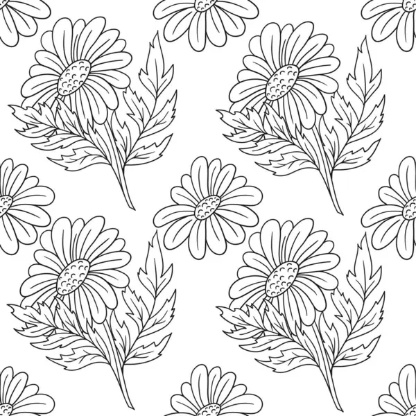 Papatya çayı, papatya. Tek renkli çiçek desenli. Menü ya da mutfağın el çizimi şekli. Tasarım, tekstil, kumaş için yazdır