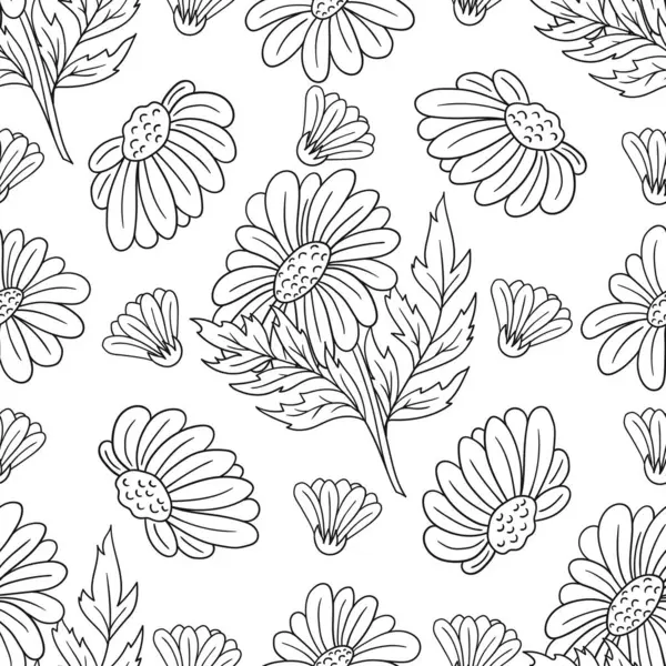 Papatya çayı, papatya. Tek renkli çiçek desenli. Menü ya da mutfağın el çizimi şekli. Tasarım, tekstil, kumaş, duvar kağıdı için yazdır