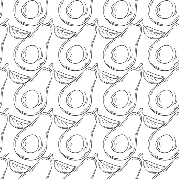 Avokado. Tek renkli meyve deseni elde çizim tarzında. Mönü ya da mutfak için desen. Tasarım ve tekstil için yazdır