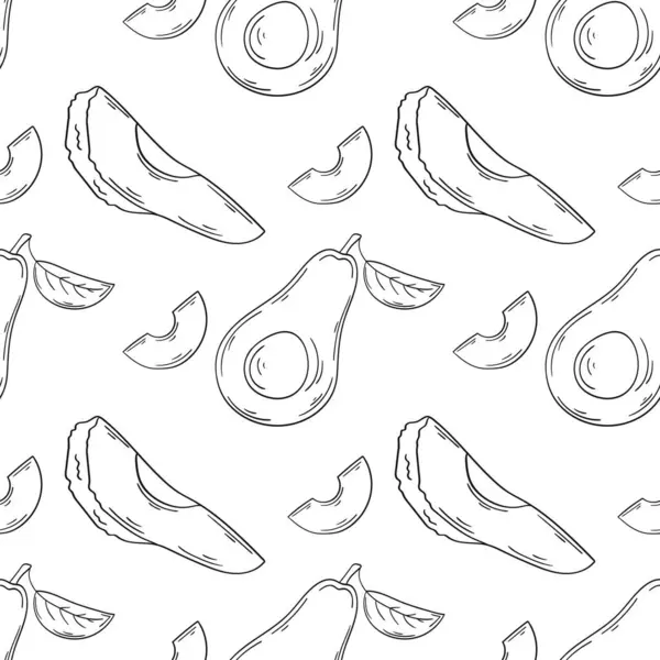 Avokado. Tek renkli meyve deseni elde çizim tarzında. Mönü ya da mutfak için desen. Tasarım, tekstil, kumaş, duvar kağıdı, ambalaj kağıdı