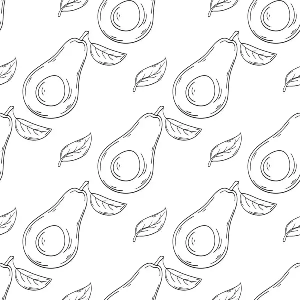 Avokado. Tek renkli meyve deseni elde çizim tarzında. Mönü ya da mutfak için desen. Tasarım, tekstil, kumaş, duvar kağıdı için yazdır