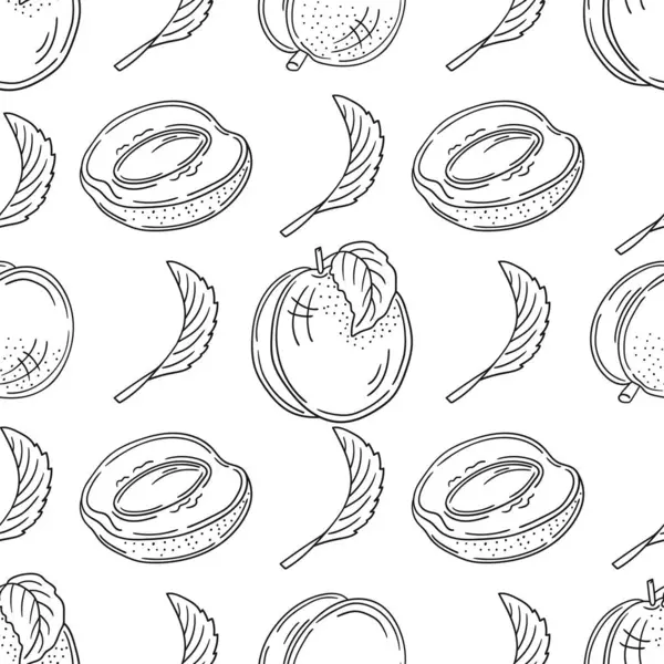 Kayısı, şeftali. Tek renkli meyve deseni elde çizim tarzında. Mönü ya da mutfak deseni