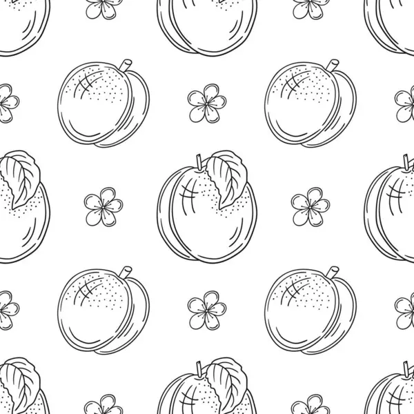 Kayısı, şeftali. Tek renkli meyve deseni elde çizim tarzında. Mönü ya da mutfak için desen. Tasarım, tekstil, kumaş, duvar kağıdı, ambalaj için yazdır