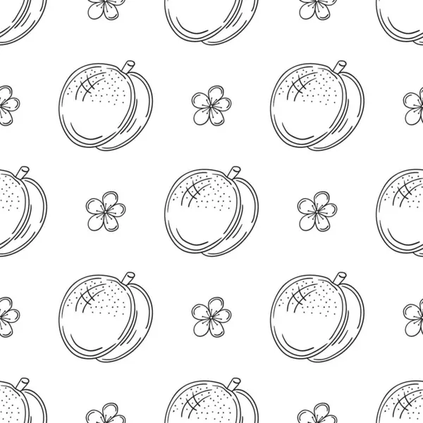 Kayısı, şeftali. Tek renkli meyve deseni elde çizim tarzında. Mönü ya da mutfak için desen. Tasarım, tekstil, kumaş, duvar kağıdı için yazdır