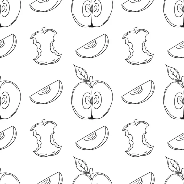 Elmalar. Tek renkli meyve deseni elde çizim tarzında. Mönü ya da mutfak için desen. Tasarım, tekstil, kumaş, duvar kağıdı, ambalaj kağıdı vs. için yazdır