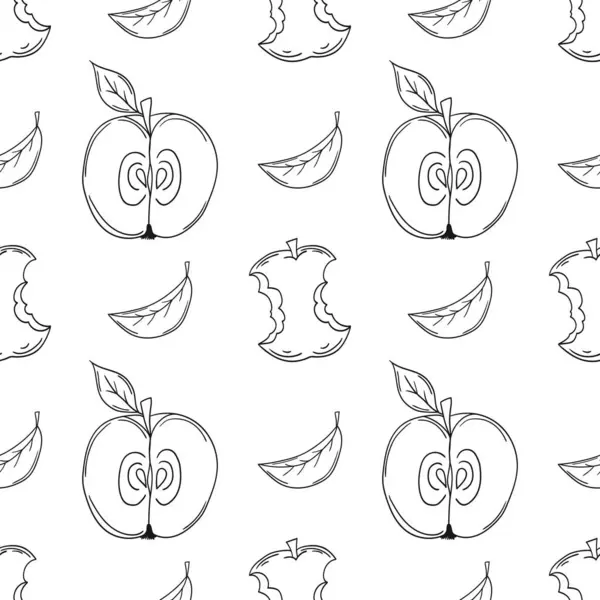Elmalar. Tek renkli meyve deseni elde çizim tarzında. Mönü ya da mutfak için desen. Tasarım, tekstil, kumaş, duvar kağıdı, ambalaj kağıdı, dekorasyon vesaire için yazdır