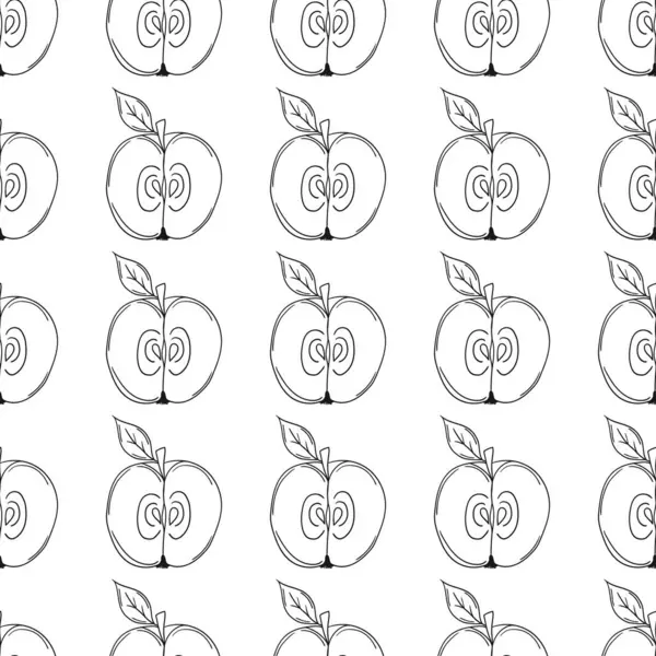 Elmalar. Tek renkli meyve deseni elde çizim tarzında. Mönü ya da mutfak için desen. Tasarım, tekstil vs. için yazdır