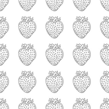 Çilekli. Tekstil ya da mutfak için desen. Tek renkli böğürtlen deseni elde çizim tarzında. Tasarım ve tekstil için yazdır