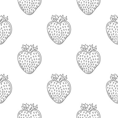 Çilekli. Tekstil ya da mutfak için desen. Tek renkli böğürtlen deseni elde çizim tarzında. Tasarım, tekstil, kumaş için yazdır