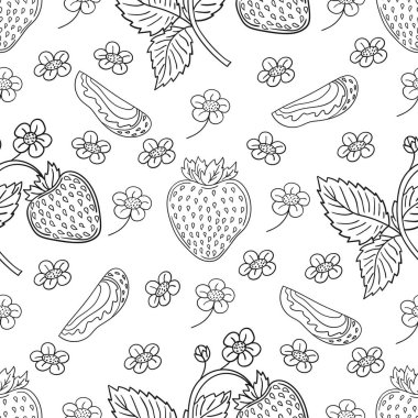 Çilekli. Tekstil ya da mutfak için desen. Tek renkli böğürtlen deseni elde çizim tarzında. Tasarım, tekstil, kumaş, duvar kağıdı, ambalaj kağıdı, dekorasyon vesaire için yazdır