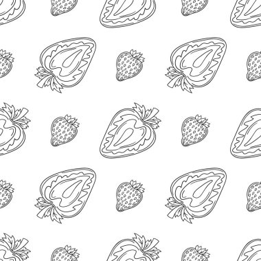 Çilekli. Tekstil ya da mutfak tarzı. Tek renkli çilek deseni. Tasarım için yazdır