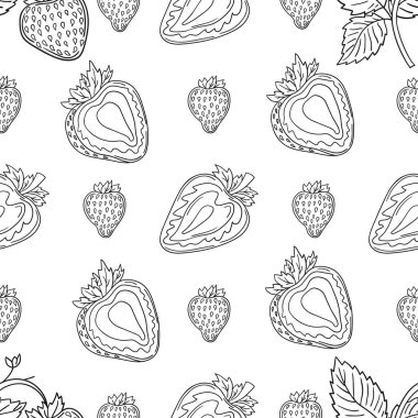 Çilekli. Tekstil ya da mutfak tarzı. Tek renkli çilek deseni. Tasarım, tekstil, kumaş, duvar kağıdı, ambalaj kağıdı, dekorasyon vesaire için yazdır